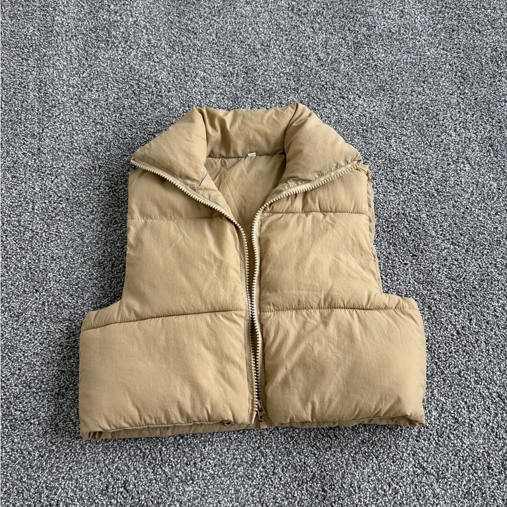 Tan Cropped Puffer Vest
